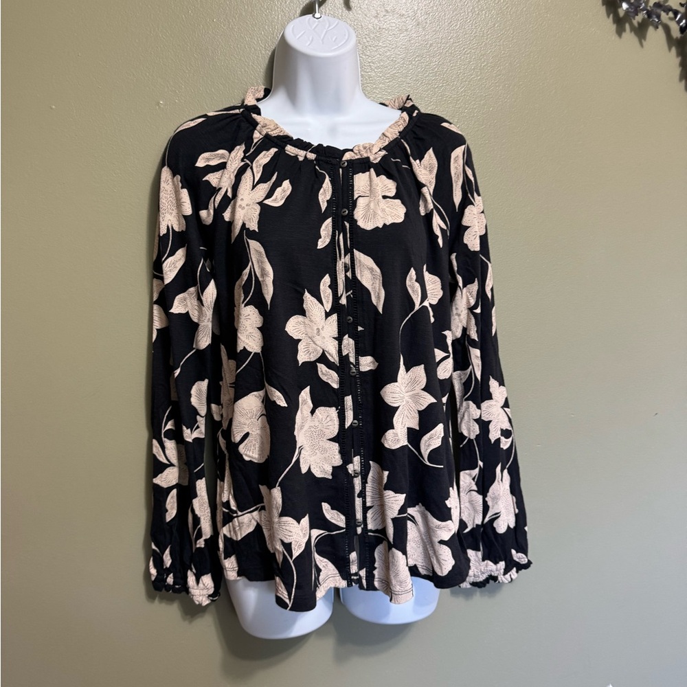 Fat Face Black Rachel Silhouette Floral Top in‎ Size 8, NWT
